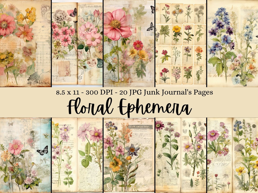 Vintage Floral Ephemera Junk Journal Pages, Digital Download, Printable ...
