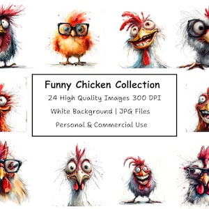 Colorful Cartoon Chicken Illustration,Quirky Digital Art,Printable Chicken JPG Clipart, Whimsical Animal Artwork Download|white Background