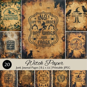 Witch Halloween Junk Journal Pages, Printable Digital Paper, Vintage Halloween Ephemera, Spooky Scrapbook Kit, Dark Academia Decor