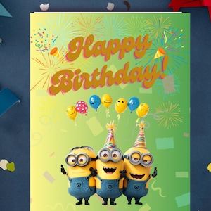 Happy Birthday Card Cartoon Style Printable - Birthday Party Card Instant Download