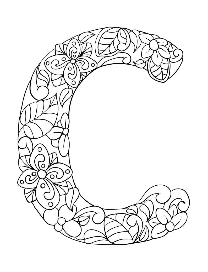 Mandala Alphabet Coloring Book Mandala Letters Coloring for Etsy