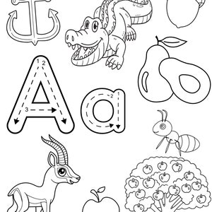 Dibujos para colorear del alfabeto / Ilustraciones de letras inglesas para colorear / Actividades divertidas para niños en edad preescolar / Calcar y colorear el alfabeto