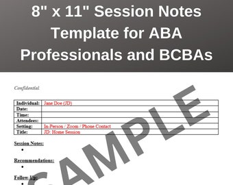 BCBA RBT ABA Sitzungsnotizen Vorlage - Anpassbares Word-Dokument
