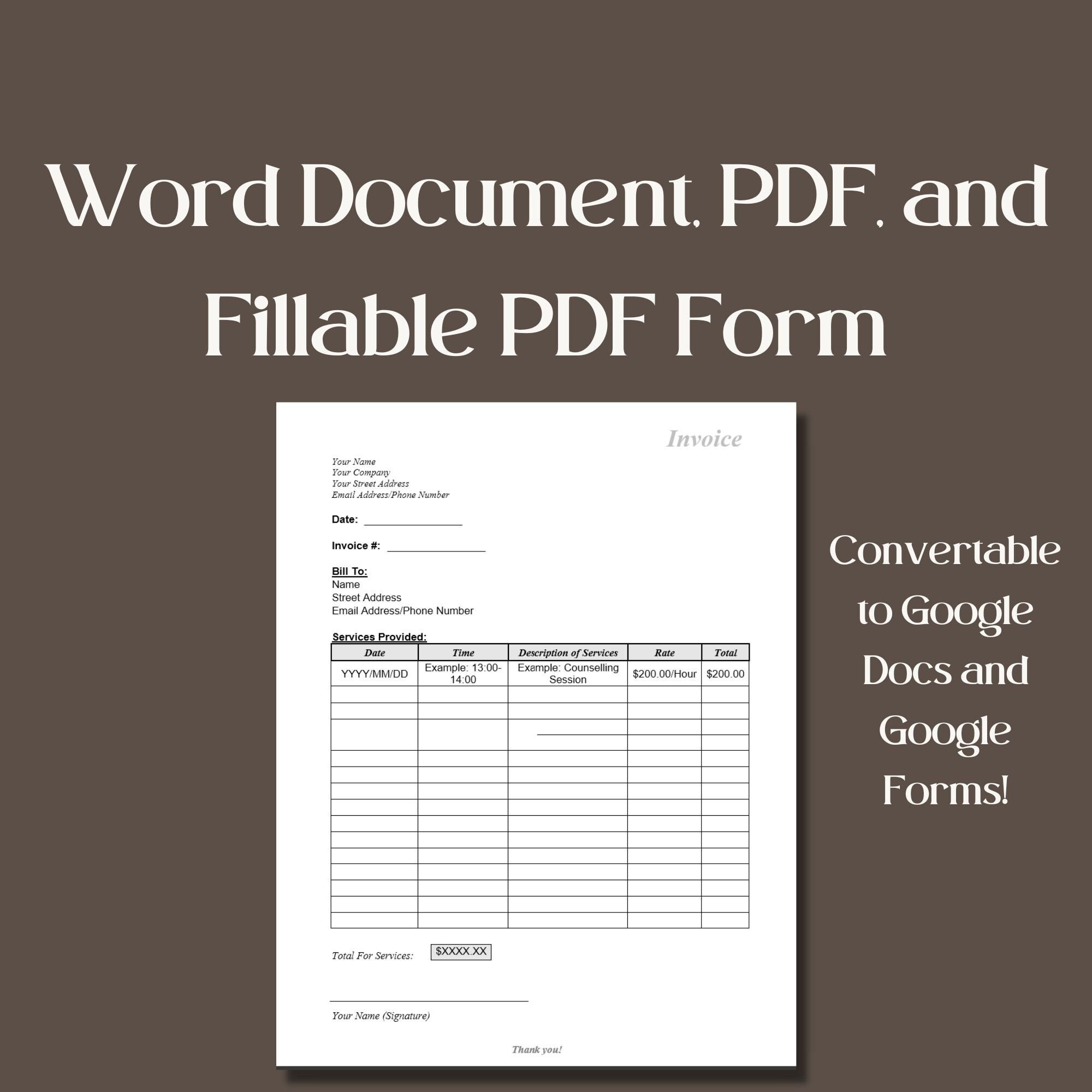 Simple Invoice Template for Professionals. Pdf/word Document/google ...