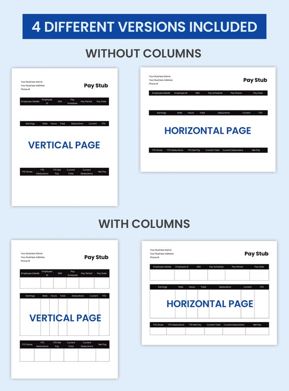 Blank Pay Check Stub Template. Printable PDF. Downloadable. - Etsy