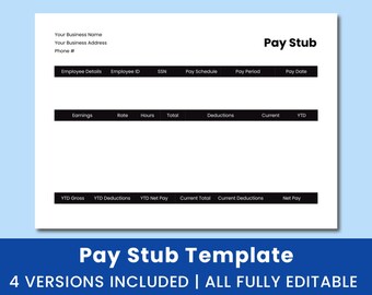 Pay Check Stub Template. Microsoft Word Document. - Etsy