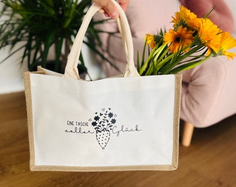 Personalized jute shopper, jute bag, gift bag, gift wrapping, small gift, souvenir, for friends, mom, grandma