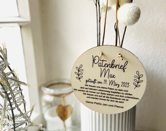 Personalized wooden sponsorship letter, sponsorship certificate, gift for baptism, welcome party, godparents, godmother, godfather, baptism