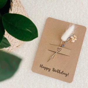 Geburtstagskarte, happy Birthday, Karte, Postkarte, Craft Papier, Trockenblumen, Boho