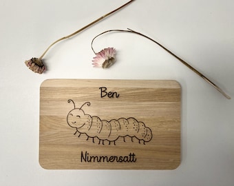 Personalized breakfast board for children, engraving, breakfast board, "Never Hungry", cutting board, individual, name, sustainable