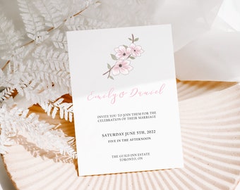 Joyful Collection - Elegant, Minimalist, Pink Flower Digital Wedding Invitation (Printable)