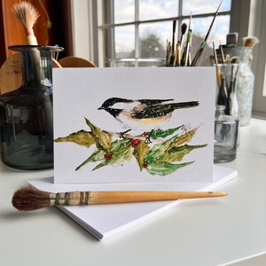 Mésange sur carte houx (paquet de 5)