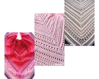 Set of 3 Crochet Shawl Patterns, ENGLISH Version, Tutorial, Easy Crochet Pattern,Summer Shawls, DIY, Christmas Gift, Crochet Shawl Pattern