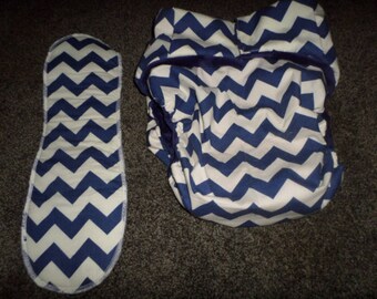 Adult Cloth Diaper,  Blue  Chevron Print, Minky Lining