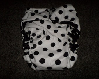 Adult Cloth Diaper, White with Black Polka Dots