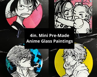 4 pouces Mini cercles de peinture sur verre anime, peinture anime, art anime, cadeau anime, art du verre anime