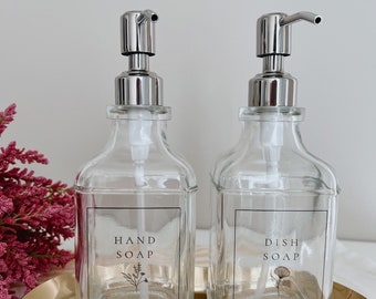 Antique Soap Dispenser for Bathroom or Kitchen | Refillable Glass Bottle | Stainless Steel Pump | Liquid Soap or Lotion | 18.5 Oz