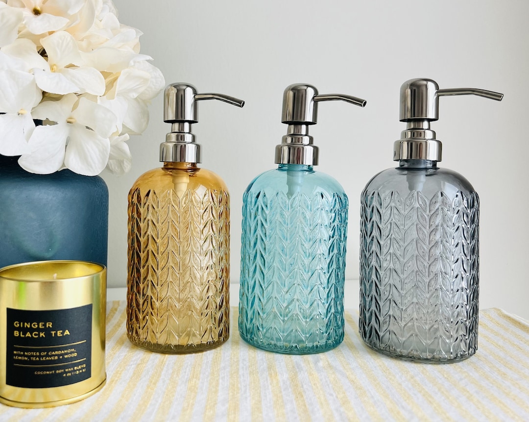 3-PACK Soap Dispenser for Bathroom or Kitchen Refillable Glass Bottle ...