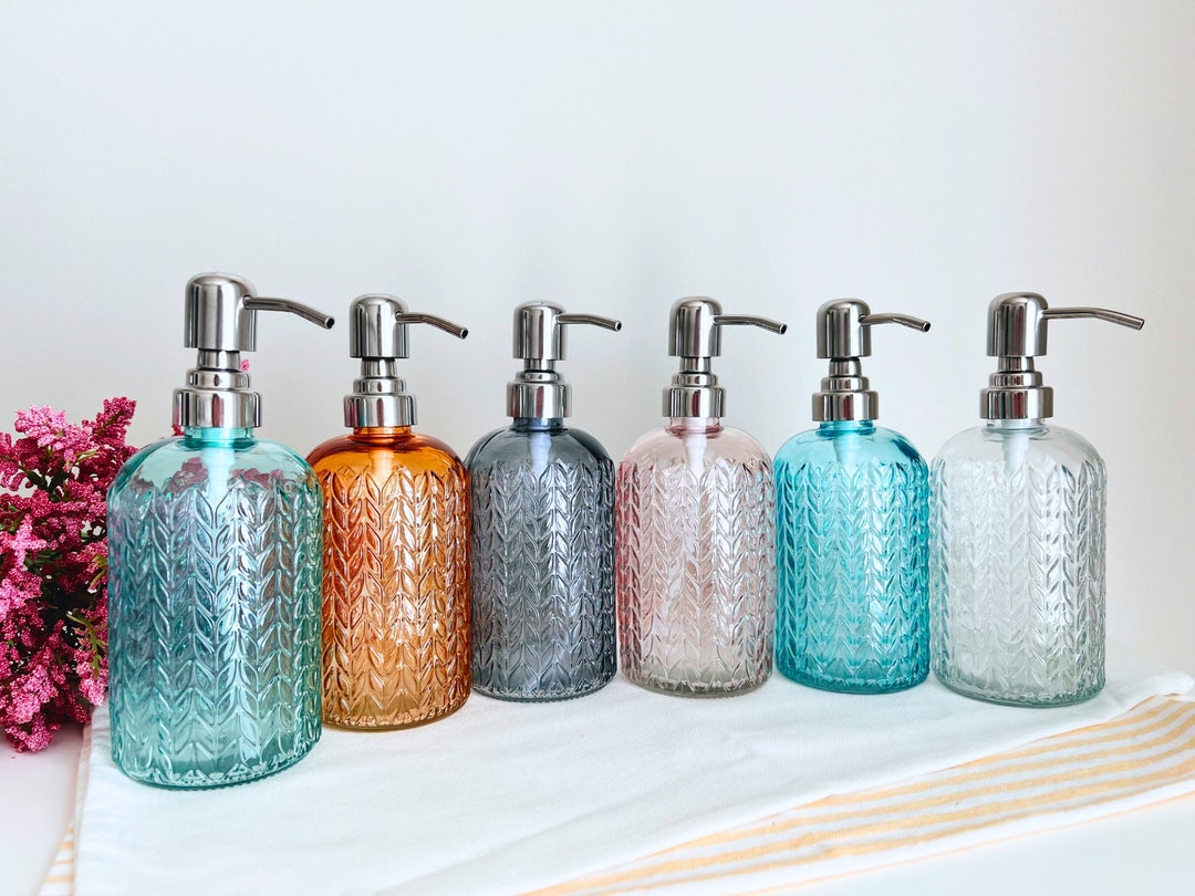 Soap Dispenser for Bathroom or Kitchen | Refillable Glass Bottle ...