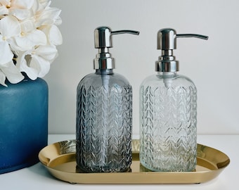 2-PACK Soap Dispenser for Bathroom or Kitchen | Refillable Glass Bottle | Stainless Steel Pump | Liquid Dish Soap, Sanitizer, Lotion | 15 Oz
