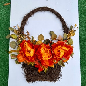 Autumn wreath, Fall Basket Wall Decor, Fall Decor, Fall Holiday Decor, Fall Wreath, Fall Flowers Basket, Basket Wreath, Orange Wreath