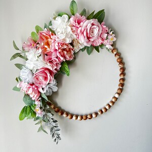 Spring wreath, summer wreath, wedding decor, bridal decor, pink wreath, rose wreath, Mother’s Day gift, Mother’s Day wreath