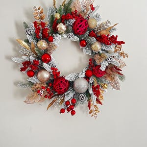 Red and gold ornament Christmas wreath, holiday wreath, Christmas decor, red Christmas wreath, golden Christmas wreath, red and gold wreath