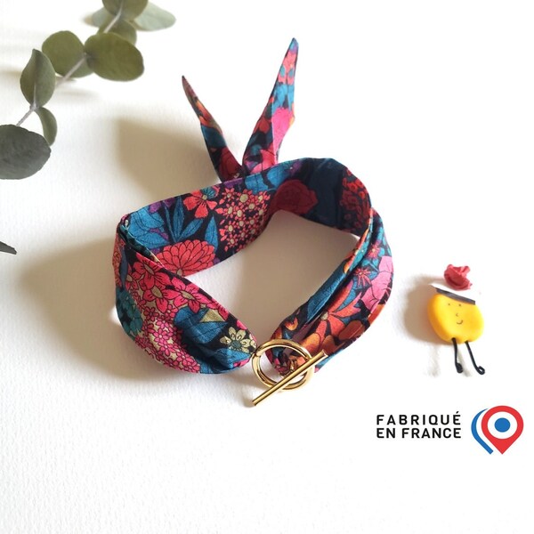 Bracelet Liberty large taille ajustable, fermoir T doré ou argenté, adulte ou enfant, motif au choix dont Ciara