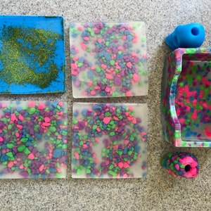 Handmade resin coaster set with straw toppers