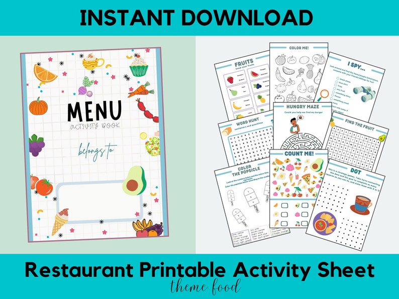 Restaurant Kids Activity Printable Themefood Printable Kids - Etsy