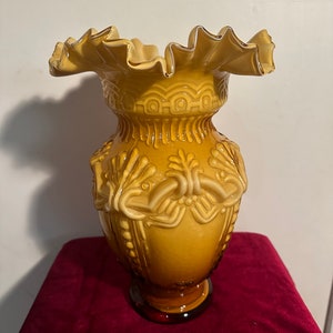 Vintage Amber Ruffle Vase
