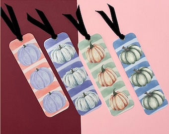 Watercolor Pumpkin Bookmark Set Fall Reading Marker Page Holder Book Gift Teacher Appreciation Autumn Present Halloween Party Favor