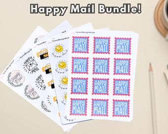 Happy Mail Sticker Bundle Pack Envelope Decoration Mail Kit Postage Stamp Design Stationery Letter Seal Glossy Adhesive Label Pen Pal Sheet