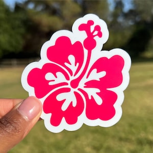 Hibiscus Flower Sticker Holographic Hot Pink Hawaiian Flower Water Bottle Sticker For Laptop Decal Tropical Party Decor Hawaiian Party Favor