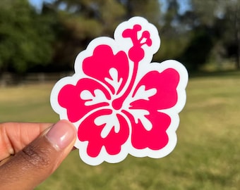 Hibiscus Flower Sticker Holographic Hot Pink Hawaiian Flower Water Bottle Sticker For Laptop Decal Tropical Party Decor Hawaiian Party Favor