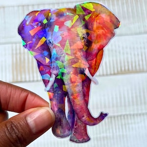Holographic Elephant Sticker - Water Resistant Vinyl Sticker
