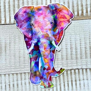 Elephant Vinyl Sticker Waterproof Laptop Watercolor Animal Positive Journal Decoration Cute Fun Gift Holographic Design Geometric Pattern