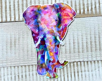 Elephant Vinyl Sticker Waterproof Laptop Watercolor Animal Positive Journal Decoration Cute Fun Gift Holographic Design Geometric Pattern
