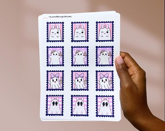 Kawaii Ghost Sticker Sheet Planner Happy Mail Pen Pal Stationery Postage Stamp Halloween Craft Bullet Journal Scrapbook Decoration Cute Gift
