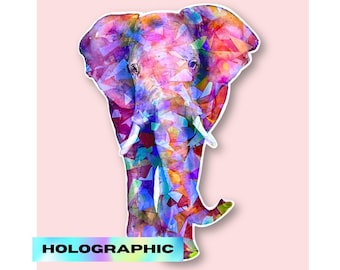 Elephant Sticker Holographic Cute Animal Lover Sticker Good Luck Gift For A Friend Animal Party Favor Gift Idea Water Bottle Sticker
