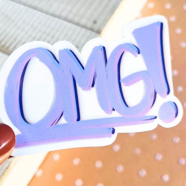 OMG Sticker Cute Sticker Fun Vibrant Purple Vinyl Water Resistant Sticker Water Bottle, Laptop, Journal Sticker, Oh My Gosh Colorful Sticker