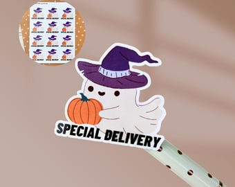 Halloween Envelope Seal Special Delivery Ghost Sticker Sheet Halloween Label Fall Mail Packaging Sticker Glossy Happy Mail Cute Ghost