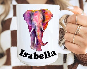 Custom Name Mug Personalized Gift For Women Birthday Gift Idea Coffee Cup Elephant Kitchen Decor Cute Gift Animal Lover Lucky Elephant Mug