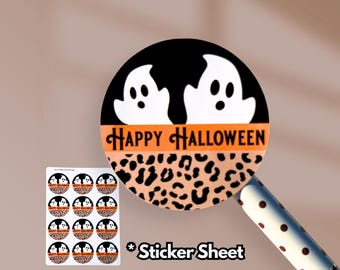 Halloween Sticker Sheet Ghosts Stickers Envelope Seals Happy Mail Spooky Sticker Party Favor Label Round Glossy Adhesive Packaging Label