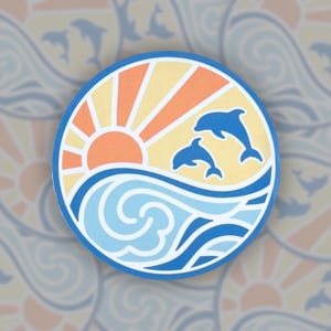 Ocean Waves Beach Sticker Sunset Water Bottle Sticker For Laptop Decal Beach Lover Gift Idea For Surfer Sticker Tropical Decor Party Favor