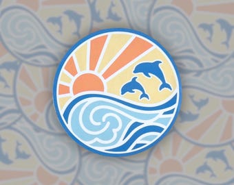 Ocean Waves Beach Sticker Sunset Water Bottle Sticker For Laptop Decal Beach Lover Gift Idea For Surfer Sticker Tropical Decor Party Favor