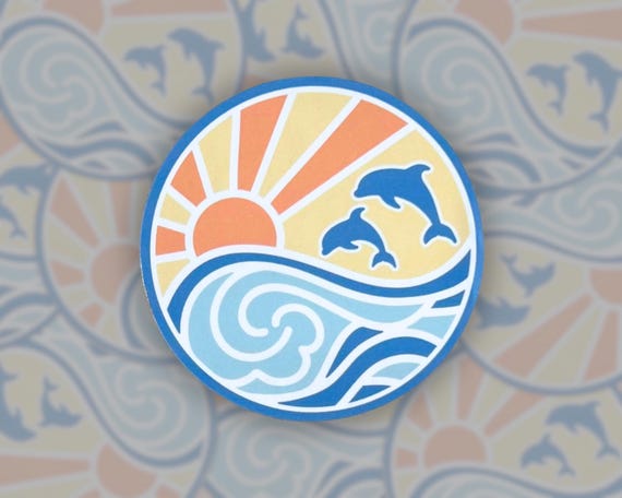 Ocean Waves Beach Sticker Sunset Water Bottle Sticker For Laptop Decal Beach Lover Gift Idea For Surfer Sticker Tropical Decor Party Favor