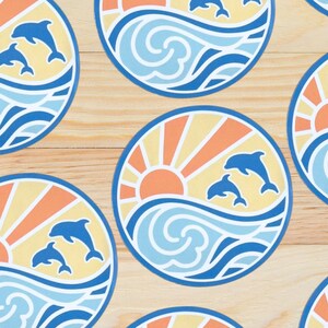 Pegatina de olas de playa, atardecer, botella de agua, para portátil, ideal como regalo para amantes de la playa, surfista, decoración tropical, recuerdo de fiesta. imagen 6