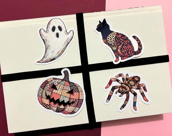 Halloween Vinyl Sticker Pack Patchwork Pumpkin Cat Spider Ghost Fall Laptop Water Bottle Planner Decoration Seasonal Gift Autumn Collection