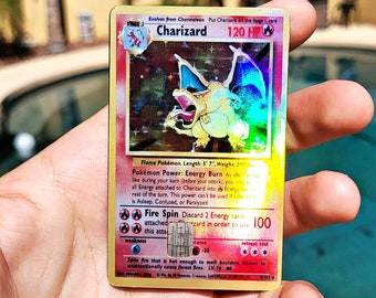 Charizard Pokemon Base Set Trading Card Game Credit Card Sticker Decal Skin Glossy or Holographic TCG Card Skin Chip Cut Free Shipping